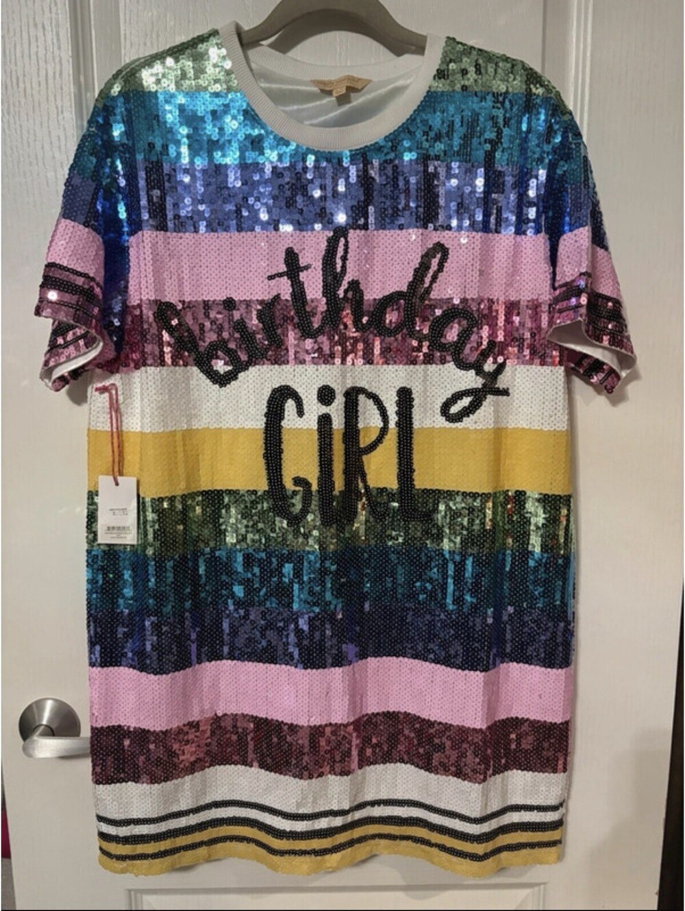 Simply Southern Birthday Girl Sequin Dress S/M Rainbow Striped Party NWT